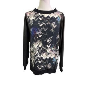 Sandro Paris Abstract Print Pullover Top Size 3 (L) Mixed Media Blouse Statement